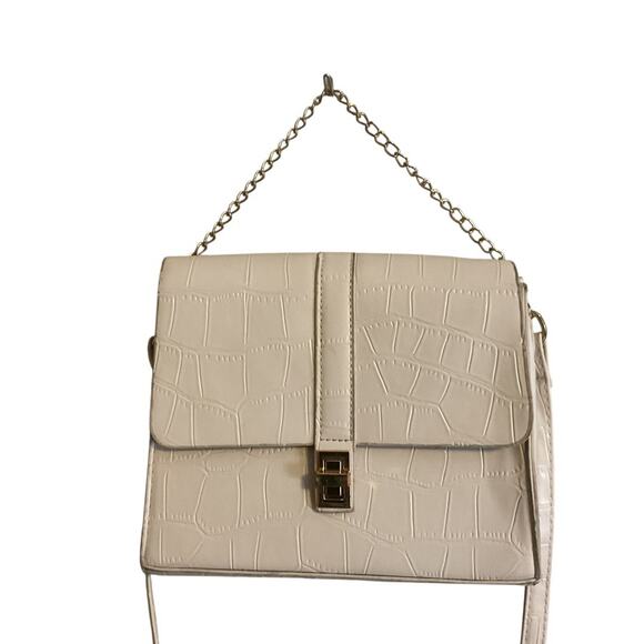 Cream Croc Print Leather Shoulder Bag Medium Gold Chain + Leather Strap - Picture 3 of 14